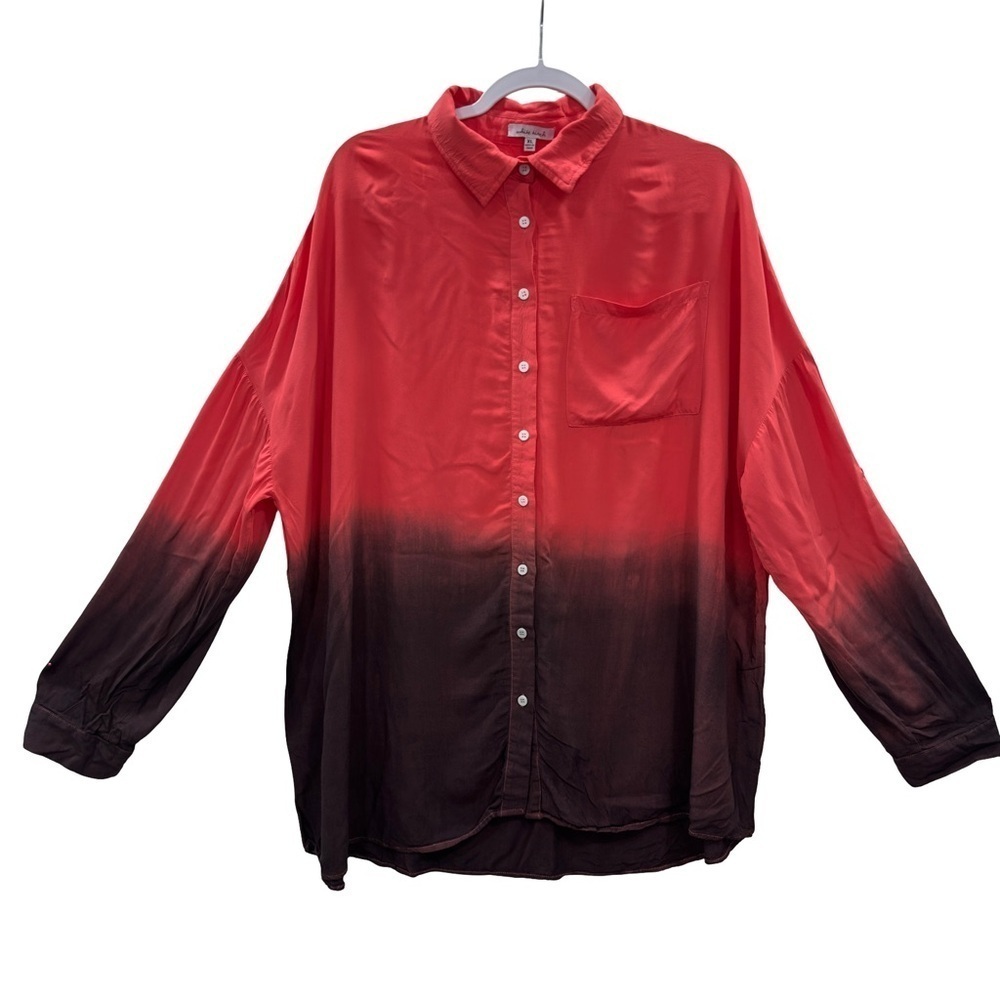 WHITE BIRCH Pink Black Ombre Button Down Roll Tab Long Sleeve Top Women's XL